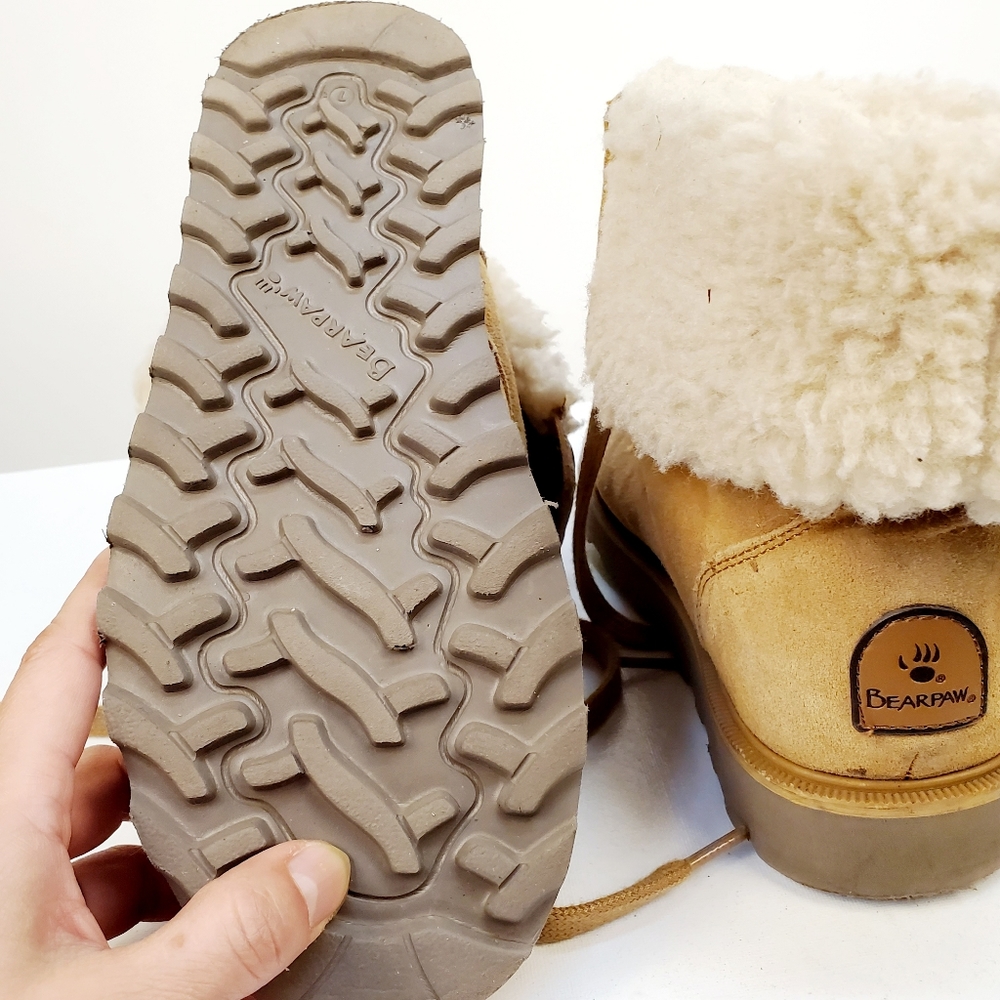 BEARPAW TAN SUEDE LACEUP FURLINED BOOTS SZ 7 - Picture 5 of 7